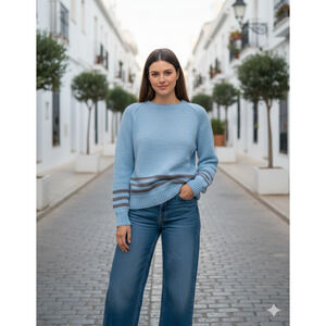 Unisex Baby blue Cable M-XXL Nautical thick Dad handmade sweater with Border